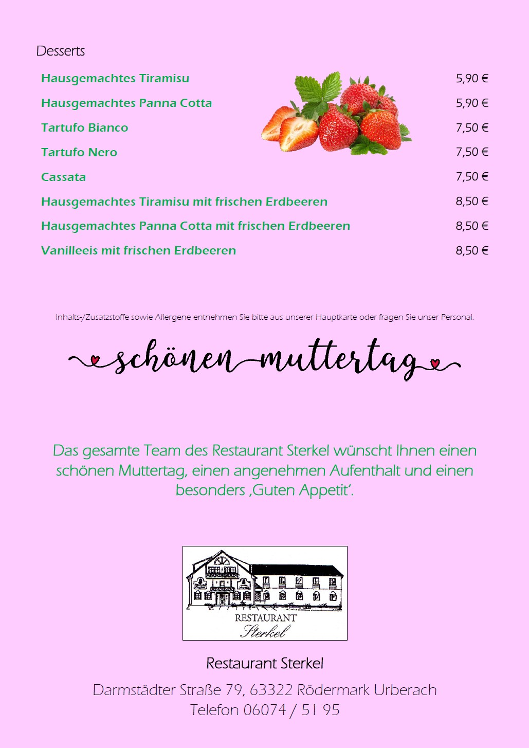 Restaurant Sterkel Roedermark Muttertagskarte